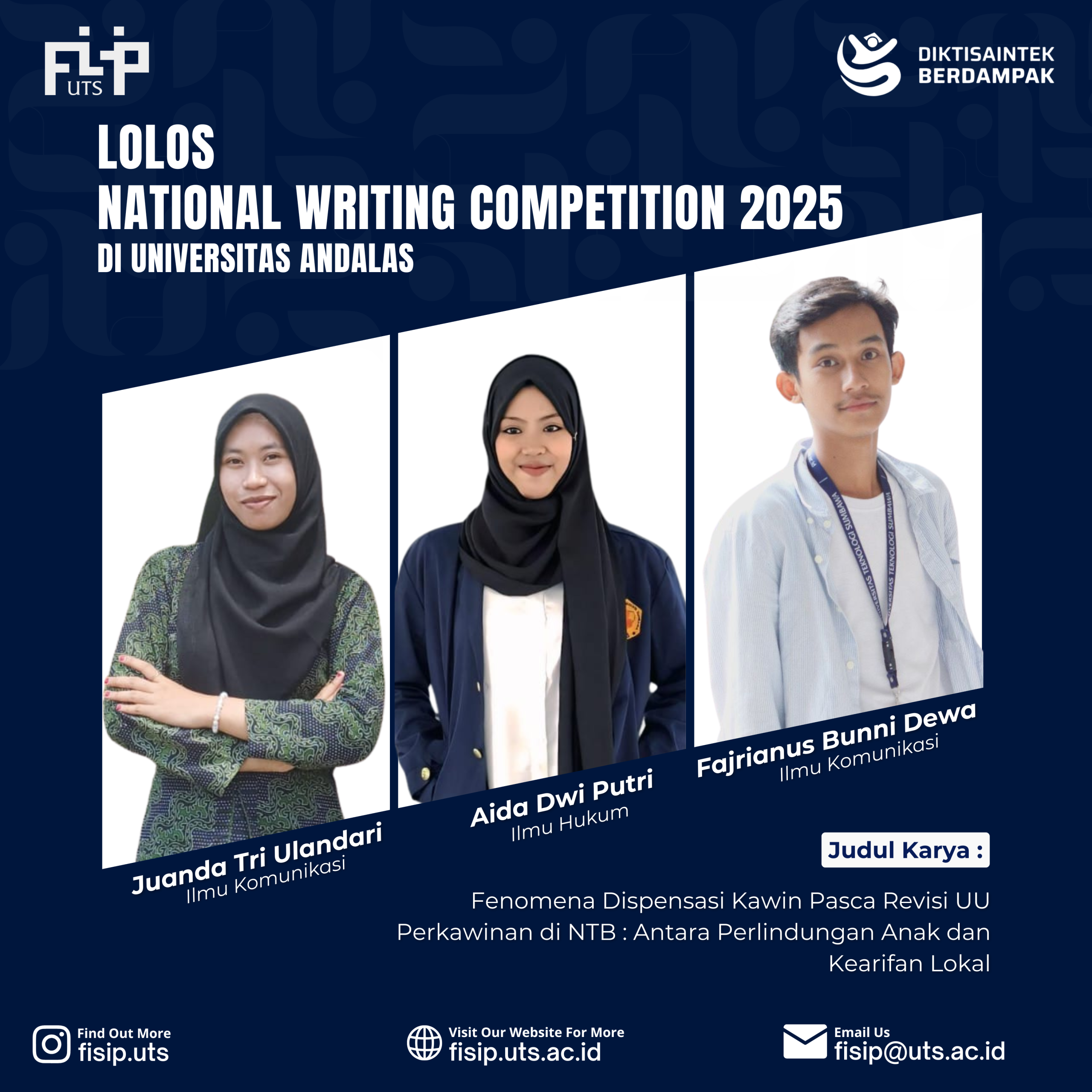 Tim Mahasiswa Ilmu Komunikasi Lolos Babak Final National Writing Competition 2025 di Universitas Andalas